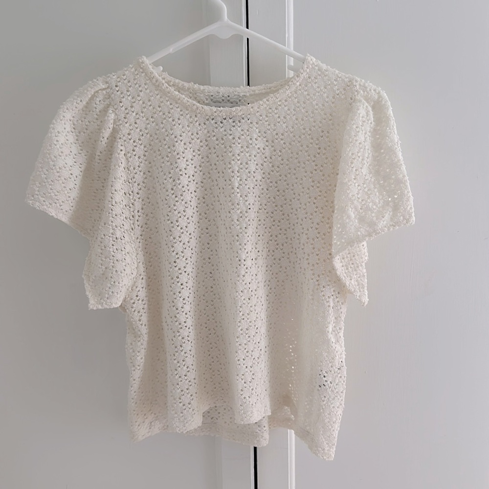 Madewell Texture & Thread White Eyelet Flutter Sleeve Top